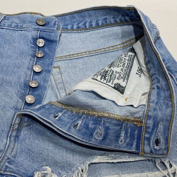 Levis 501 Cutoff Denim Jean Shorts Premium Big E Womens 32 High Rise Button-Fly - Picture 3 of 12